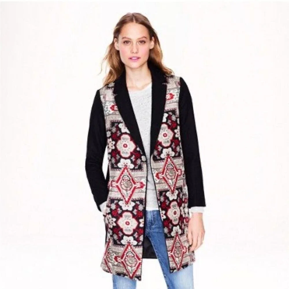 J.Crew Collection RARE topcoat mosaic Italian Silk Wool tapestry coat size 2